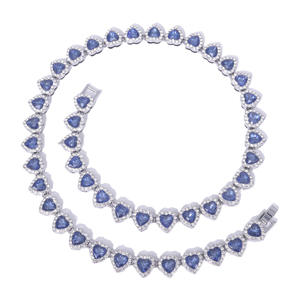 Heart Cut Sapphire Lab Grown <b>Statement</b> <b>Necklace</b> S925 Silver 14K Gold Plated Rhodium Plated Chains Women's Luxury Wedding Jewelry - Product Image 2