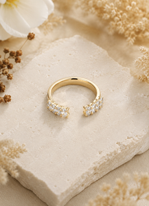 14K Gold Oval Cut Moissanite <b>Open</b> <b>Ring</b>-Eight Stone Gap Women's Wedding Party Promise <b>Ring</b> Minimalist/Modern Style - Product Image 4