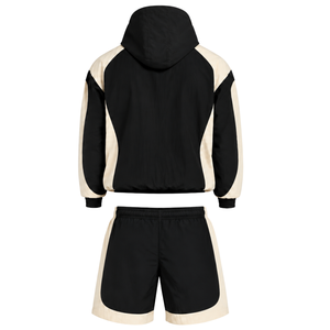 <b>Mens</b> Black Neutral Colorblock Quarter Zip Nylon <b>Hoodie</b> <b>and</b> <b>Shorts</b> <b>Set</b> Lightweight Athletic Sports Outfit - Product Image 2