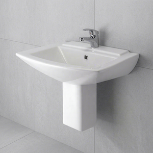 Modern European Design Granite Finish Ceramic Half Pedestal Wash Basin <b>Wall</b> Hung For Hospital Mall - Product Image 6