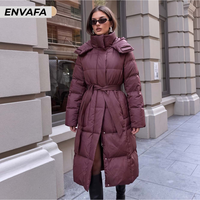 Veste longue matelassée en polyester tissé pour femme, idéale pour le bureau en hiver, coupe-vent et tendance