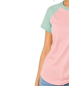Camiseta raglán personalizada rosa y verde menta para mujer, estilo casual, cuello redondo, manga corta, mezcla de algodón, estilo béisbol, moda de verano - Product Image 3