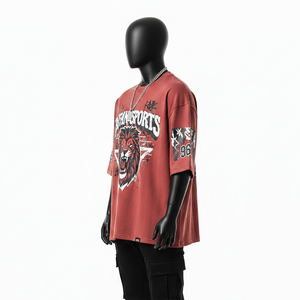 Camiseta de algodón grueso para hombre, estilo streetwear, con estampado gráfico y logotipo personalizado, 100% algodón, corte holgado. - Product Image 4