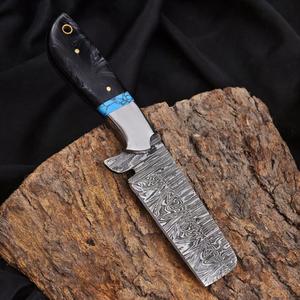 มีดคาวบอยเหล็กดามัสกัสทำมือขนาด 7 นิ้ว สำหรับล่าสัตว์กลางแจ้ง ใบมีดแบบ Fixed Blade ด้ามทำจากเขาควายและเทอร์ควอยซ์ - Product Image 2