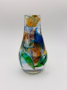 Jarrón de Vidrio Fundido Hecho a Mano |   Escultura de Arte Abstracto Colorida, Jarrones de Resina en Azul, Verde y Amarillo - Product Image 4