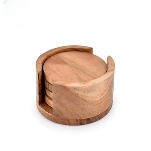 Natural Acacia Wood Coasters Set 4 Wooden Holder Stand Handmade <b>Epoxy</b> Resin Inlay Design for Coffee/Tea/Cup Drinks REHMAN CRAFT - Product Image 2