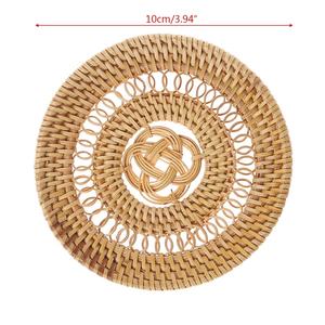 Handmade Round Shape Rattan Wooden Bamboo Coaster Set Classic Style Coffee <b>Mug</b> Glass Coasters <b>Holder</b> Wholesale - Product Image 1