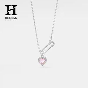 Fashion Safety Pin Heart Pendant Necklace 925 Sterling <b>Silver</b> Pink Zircon Heart Charm Necklace Edgy Diamond Safety Pin <b>Choker</b> - Product Image 1