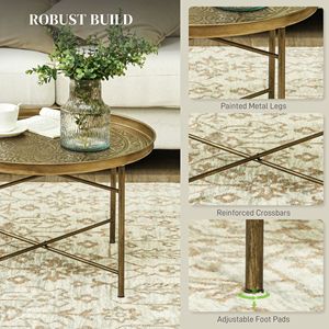 24-Inch <b>Round</b> Cafe <b>Table</b> with <b>Gold</b> Hammered Tray Top and Metal Frame for Living Room Use Coffee <b>Table</b> - Product Image 5