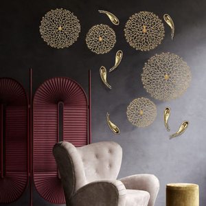 Décoration murale ronde en métal finition or, corail, faite à la main, pour le salon, décoration intérieure - Product Image 1
