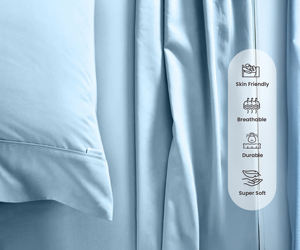 Juego de sábanas de alta calidad de 300 hilos, tamaño queen, 4 piezas, en azul claro, con tela suave y duradera. Calidad de exportación, suministro al por mayor. - Product Image 2