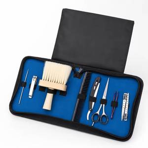 Ensemble de ciseaux de coiffure professionnels avec peigne, brosse, coupe-ongles et outils dans un étui bleu - Product Image 6