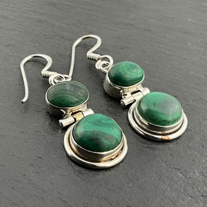 Vintage Malachite Sterling Silver Dangle Drop <b>Earrings</b> Handmade <b>Green</b> Gemstone Jewelry Elegant Gift For Women - Product Image 4