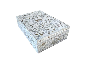 Boîte de rangement pour bijoux en bois avec incrustation de nacre et os fait main - Product Image 5