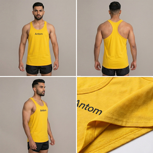 Débardeur de sport respirant et écologique pour hommes, idéal pour la musculation et le fitness, modèle stringer uni à dos nageur, vente en gros - Product Image 3
