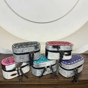 Handcrafted Mini Zipper Portable Cowhide Leather Jewelry Case <b>Tooled</b> Floral Pattern Western Style Travel Organizer Gift <b>Box</b> - Product Image 5