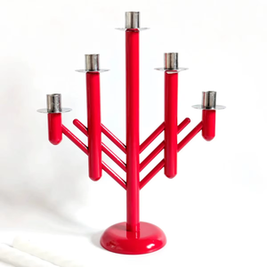 Porte-bougie ovale en bois rouge décoratif fait à la main, support de bougie de luxe pour événements, décoration élégante et contemporaine pour table à manger - Product Image 1