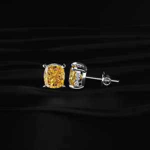 <b>Cushion</b> Cut Yellow Moissanite Stud Earrings 4 TCW VVS Clarity 14K Gold 4 Prong Solitaire Screw <b>Back</b> Handmade Jewelry Gift - Product Image 4