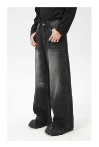 Pantalon en jean ample et décontracté pour homme, coupe oversize, avec braguette boutonnée, respirant, confortable, style streetwear, jambe large, tendance, vintage, délavé - Product Image 2