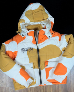 Chaqueta de invierno para hombre con cuello alto de lona, estampado con bloques de color, estilo urbano, gruesa, aislada y de corte ajustado. - Product Image 3
