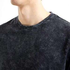 Camiseta de Cuello Redondo Negra con Lavado Ácido para Hombre, Manga Corta, Estilo Vintage, Básica, con Logotipo Personalizado, OEM, ODM, Ropa al por Mayor - Product Image 5