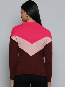 Suéter de Punto con Bloques de Color para Mujer, Cuello Redondo, Manga Larga, para Otoño, Antipilling, Acrílico - Product Image 1