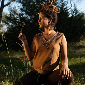 Raw Cotton Block Print Crop Top Earthy Tribal Tank Bohemian Style Lightweight Breathable Everyday Summer Top - Product Image 1