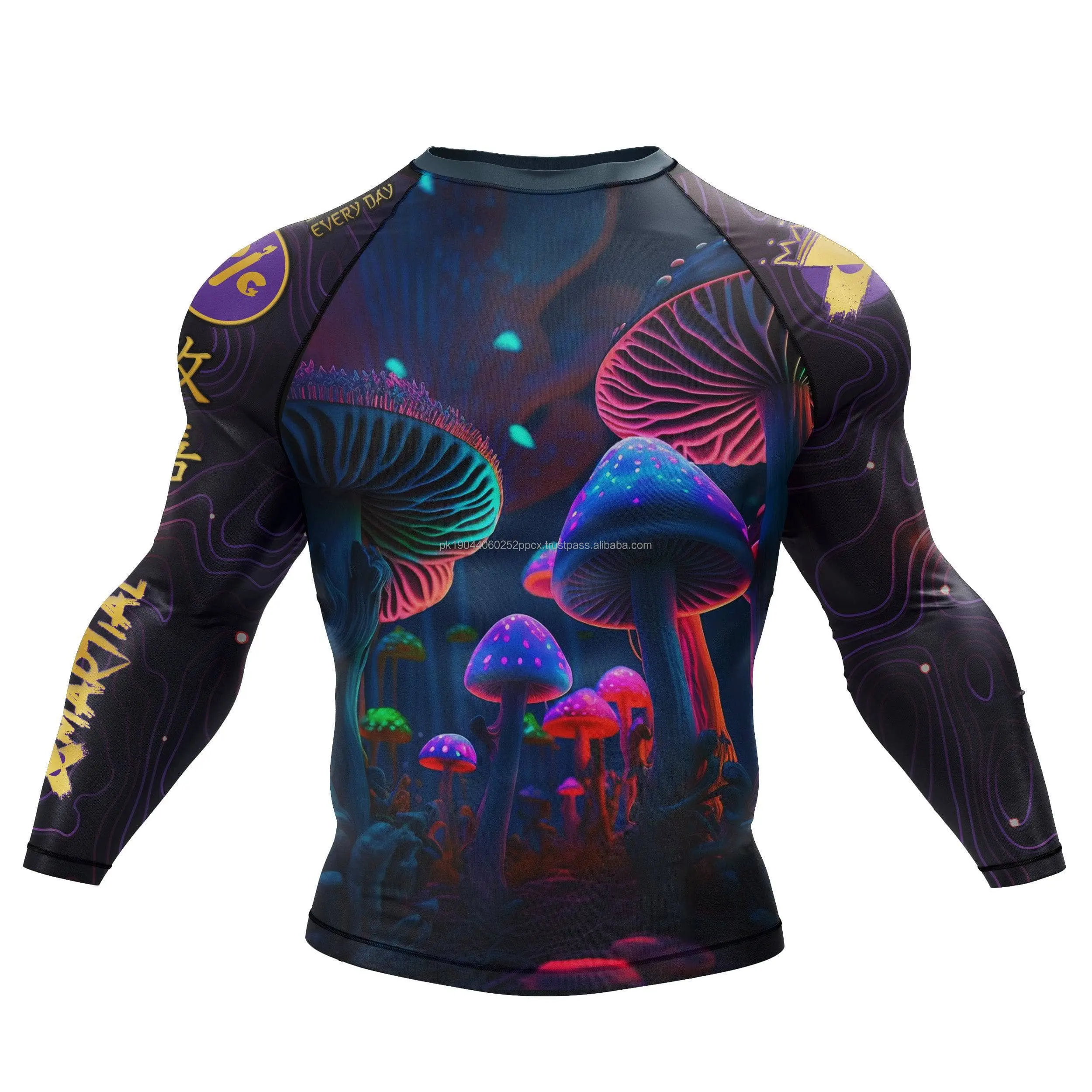 Kustom grosir kaus Gambar pria poliester lengan panjang sublimasi kaus jiu jitsu mma rash guard