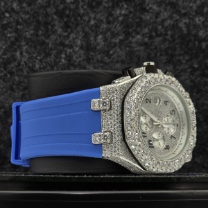 Montre-bracelet mécanique pour homme entièrement personnalisée, faite à la main, en acier inoxydable, avec cadran blanc semi-givré et diamants Moissanite VVS - Product Image 3
