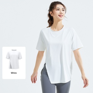 T-shirt décontracté et respirant pour femme, coupe ample, imprimé par transfert thermique, logo personnalisé OEM, prix usine Chine Bangladesh, pour entraînement de yoga - Product Image 3