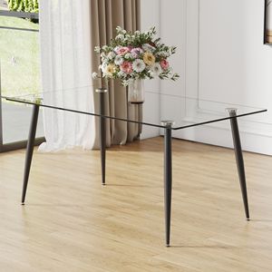 Tavolo da pranzo rettangolare moderno con piano in vetro temperato 4-6 posti gambe in metallo nero per cucina sala da pranzo scrivania - Product Image 4