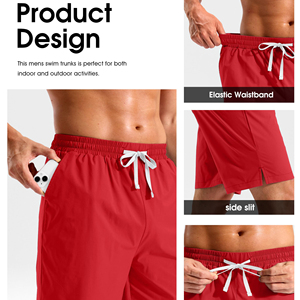 Shorts de Playa para Hombre, Color Rojo Sólido, Secado Rápido, con Cierre de Cordón, Cintura Media, Tejido de Poliéster - Product Image 5