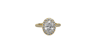 Anillo de compromiso de lujo chapado en oro de 18K y 14K con diamante ovalado cultivado en laboratorio, halo y pavé, con diamantes redondos en el tallo, solitario, anillo fino. - Product Image 4