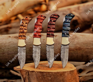 Cuchillo Plegable de Bolsillo de Acero de Damasco Hecho a Mano, Grado Industrial, Mango de Madera Pakka Esculpido a Mano con Latón, Agarre Firme, para Senderismo, OEM - Product Image 2