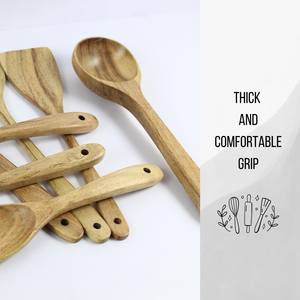 Juego de utensilios de madera para cocina, juego de cocina de madera de acacia, cuchara hecha a mano, 7 piezas de cucharas y espátula, para hornear, servir y mezclar – Regalo de Navidad - Product Image 4