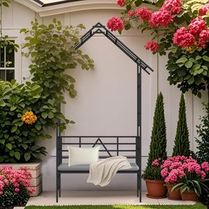 Arche de jardin en métal noir avec banc W58.07*H97.24, support pour plantes grimpantes, arche à roses, ensembles de jardin d'extérieur - Product Image 5