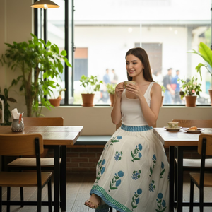 กระโปรงยาวลายดอกไม้สไตล์โบฮีเมียน 36 ลาย คอลเลคชั่น Kali ผ้าฝ้ายพิมพ์ลายด้วยมือ พร้อมซับใน Astar และขอบตัดเย็บแบบคอนทราสต์ - Product Image 5