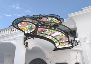 Custom KHP Iron European Outdoor Hotel Furniture Stained Glass <b>Canopy</b> Decorative Pendant <b>Roof</b> Floral Pattern Entryway Balcony - Product Image 6