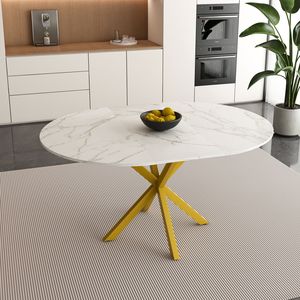 Mesa de Comedor Redonda Moderna y Sencilla con Patas Extensibles, Base en Forma de X de Acero al Carbono Resistente para Restaurantes o Uso Doméstico - Product Image 1