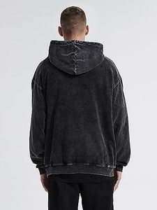 เสื้อฮู้ดผู้ชายทรงปกติ ผ้าฝ้ายฟลีซ 100% ระบายอากาศได้ดี สีดำล้วน สไตล์ลำลอง สำหรับฤดูหนาว น้ำหนัก 300 กรัม มีกระเป๋า - Product Image 4