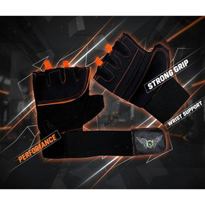 Guantes de levantamiento de pesas de medio dedo, de cuero PU negro, con correa de muñeca ajustable, guantes unisex para gimnasio, fitness, entrenamiento y ejercicio. - Product Image 2