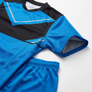 Unisex Blue Soccer Jersey Set Crew Neck Half Sleeve Moisture Wicking Polyester <b>Athletic</b> Fit Color Blocking Design Front - Product Image 6
