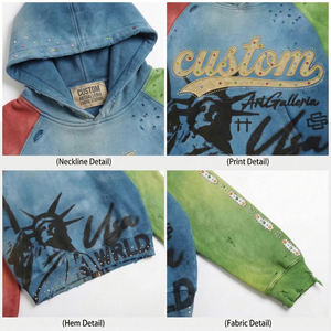 Sudadera con Capucha Extra Grande para Hombre, Estilo Vintage Deslavado, con Gráficos Personalizados DTG, Parches de Pedrería y Diseño Pullover - Product Image 3
