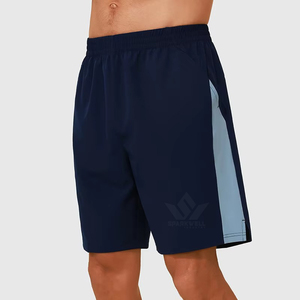 Shorts de sport pour homme bleu marine à séchage rapide, en tissu tricoté respirant, taille élastique, bande latérale bleu clair, pour la gym, la course et l'entraînement - Product Image 1