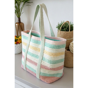 Bolso Tote Impermeable a Rayas, Hecho a Mano, Estilo Chic Pastel, Bolso de Hombro para Mujer, Casual, para Playa, Mercado, Compras, Moda de Verano - Product Image 1