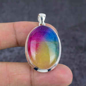 Colgante colgante de plata de ley 925 Arco Iris Solar cuarzo piedra preciosa hecha a mano joyería de plata colgante regalo para ella - Product Image 1
