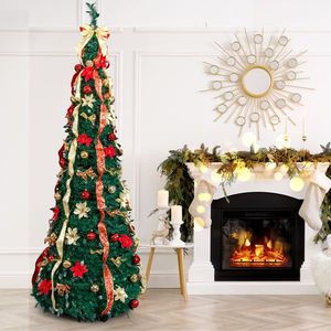 7 FT Fully Decorated Pre-lit Christmas <b>Tree</b> with 200 Warm Red Golden Lights Pop up <b>Artificial</b> Xmas <b>Tree</b> Remote Control - Product Image 6