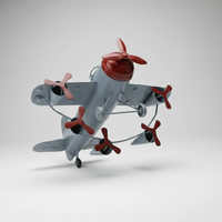 Modèle d'avion vintage en bois et métal, artisanal, style steampunk, miniature, écologique, rayé, créatif pour la maison