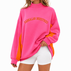 Pull-over oversize à col montant pour femme en molleton léger, coupe décontractée, broderie, vente chaude, fabricant OEM - Product Image 1