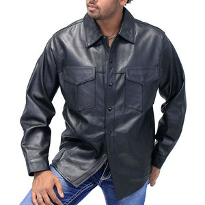 Cheap Price Customized Men Genuine Leather Vintage <b>Shirt</b> <b>Half</b> Sleeves Horn <b>Button</b> Best Selling Hot Sale New Style for Sale - Product Image 3